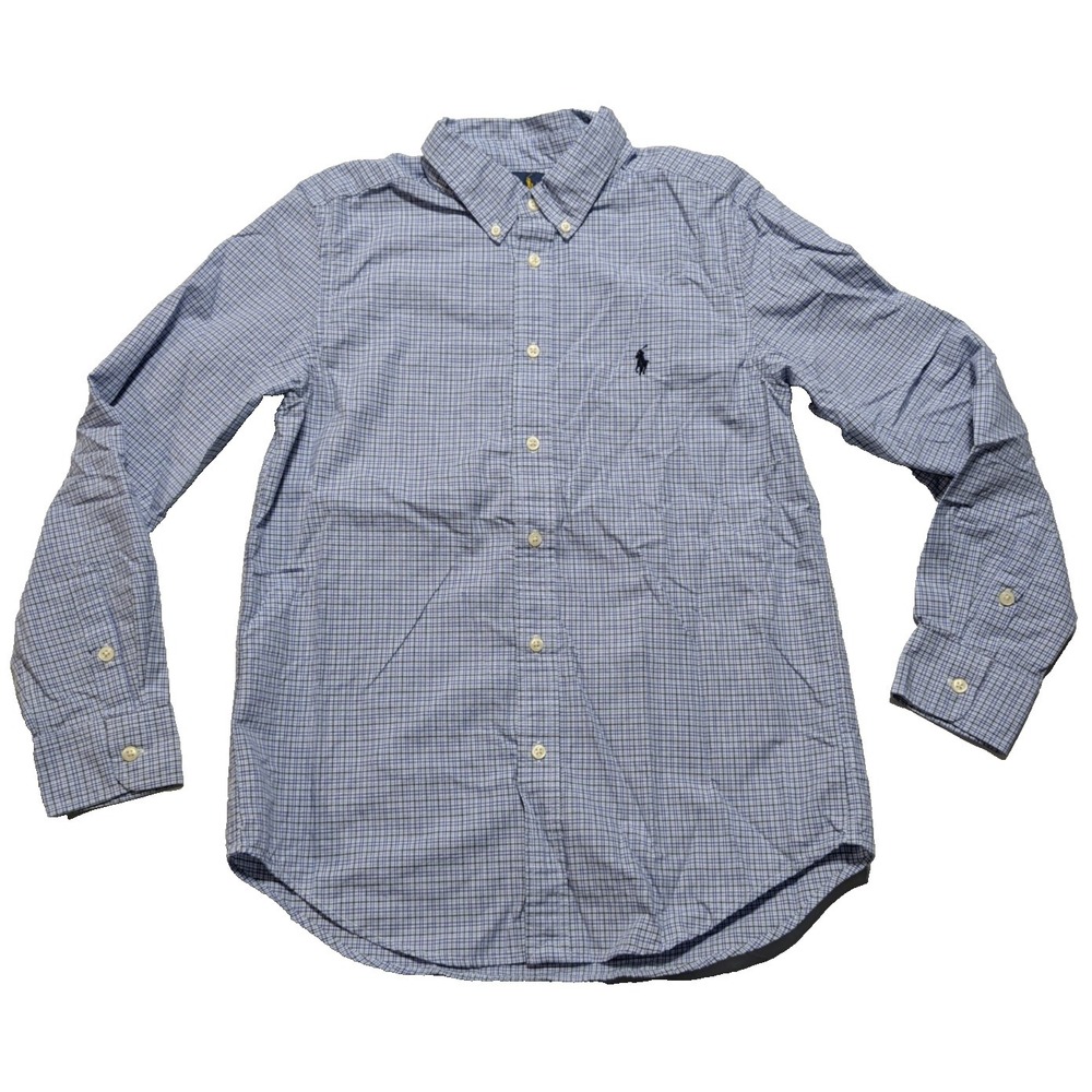 Polo Ralph Lauren Boys‎ Large 14/16 Blue Plaid Long Sleeve Button Shirt